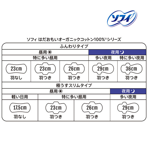 ソフィ はだおもい 生理用ナプキン 100%オーガニックコットン 日本製 敏感肌対応 ユニ・チャーム（個包装・サイズ表付き）
